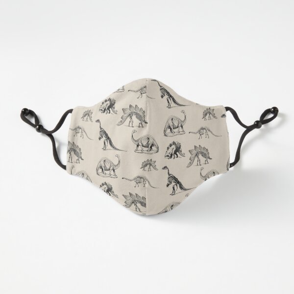 Vintage Museum Dinosaur Skeleton Illustrations, Black & Cream Dinos Fitted 3-Layer