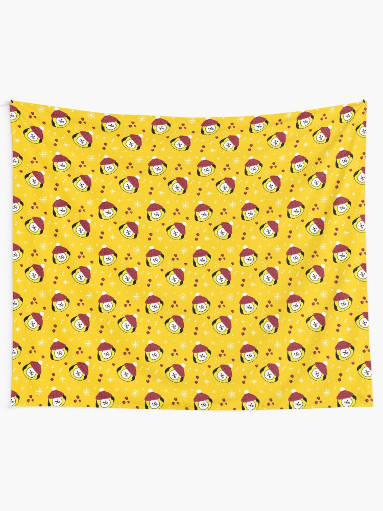 Alternate view of Yellow Puppy Chimmy Christmas Pattern BTS Jimin Tapestry