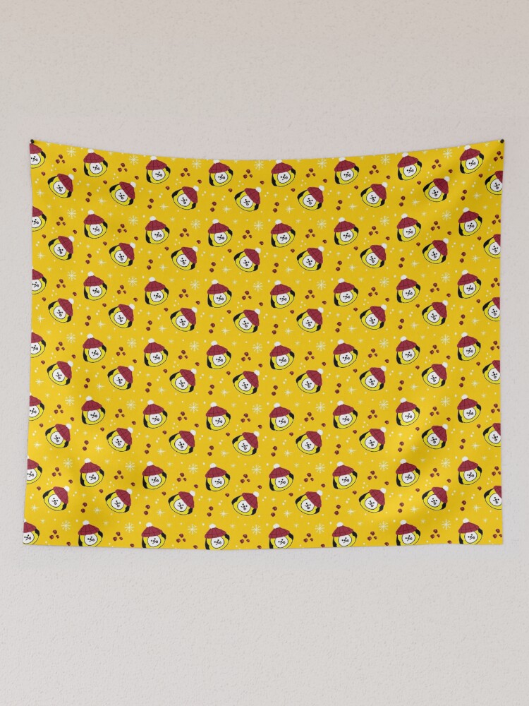 Thumbnail 2 of 3, Tapestry, Yellow Puppy Chimmy Christmas Pattern BTS Jimin designed and sold by StellarTatter.