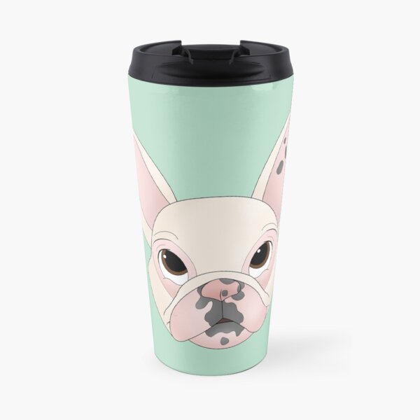 Cartoony French Bulldog Head Illustration Travel Mug