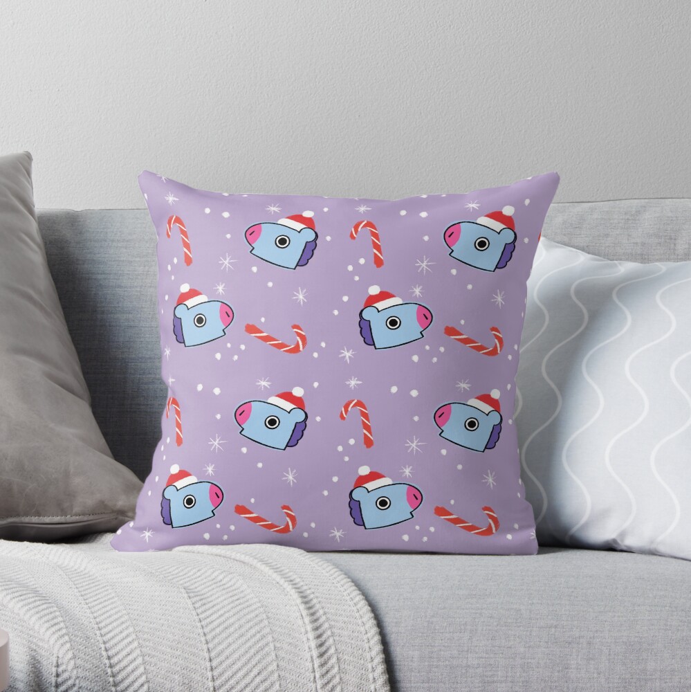 Purple Pony Mang Christmas Pattern BTS J-Hope Throw Pillow