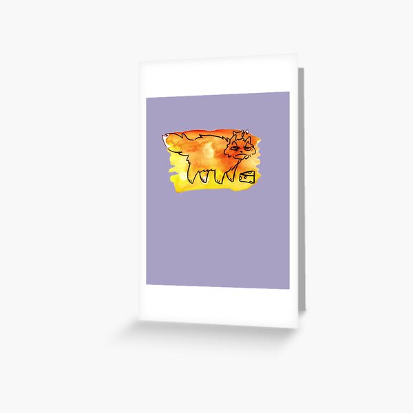 Grumpy Watercolor Cat with Cheese Greeting Card