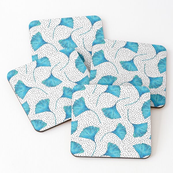 Item preview, Watercolor Gingko / Ginkgo Leaves; Teal, Blue, Black Hand-drawn Polka Dots, Black & White designed and sold by KearonAlexandra.