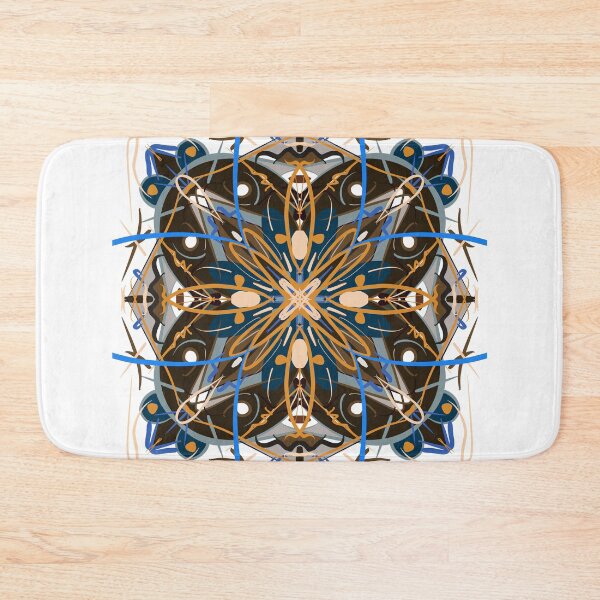 Item preview, Modern Tile Mandala design pattern in a autumn motif - yellow,oatmeal, natural blue, citrine, orange brown designed and sold by Linda Sholberg.