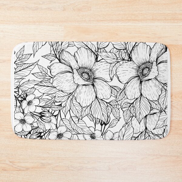 Item preview, Black and white lineart summer flowers designed and sold by forestmagic.