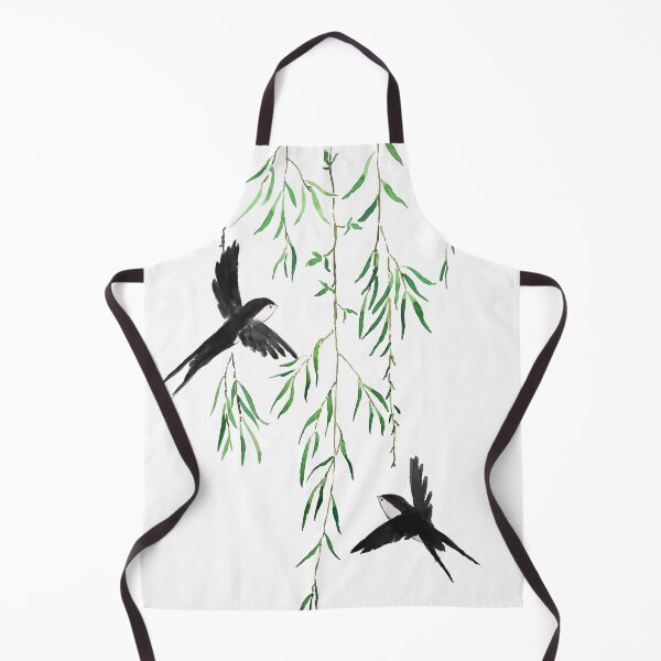 Item preview, hand painted spring willow leaf and swallows designed and sold by ColorandColor.