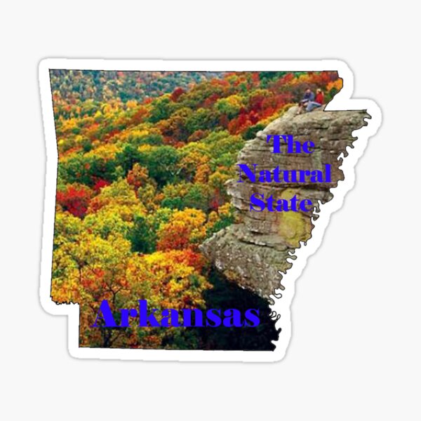 Arkansas Map With State Nickname The Natural State Sticker For Sale