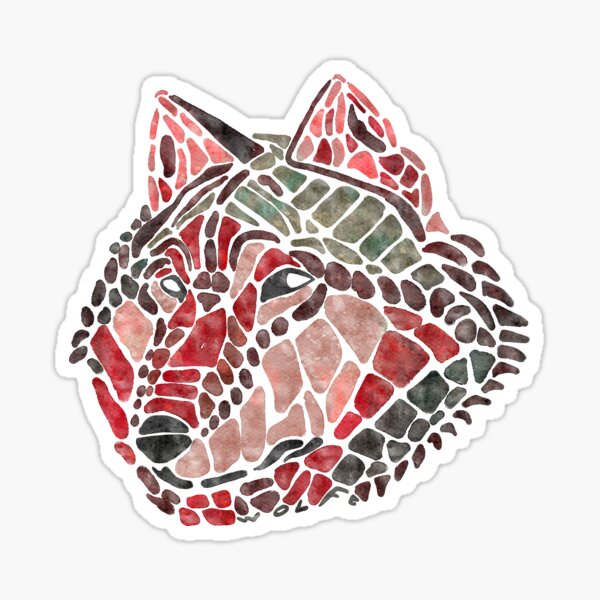 Red Wolf Painted Mosaic Illustration Sticker