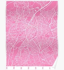 Brussels map pink Poster