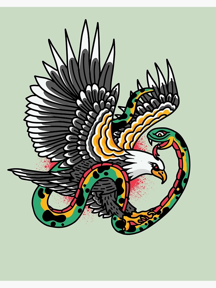 Lámina rígida «Tatuaje de águila vs serpiente» de K-Constantine | Redbubble