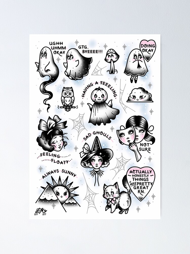 Cute Flash Favourite's Traditional Tattoo Flash Style Print by Ella Mobbs  Creep Heart