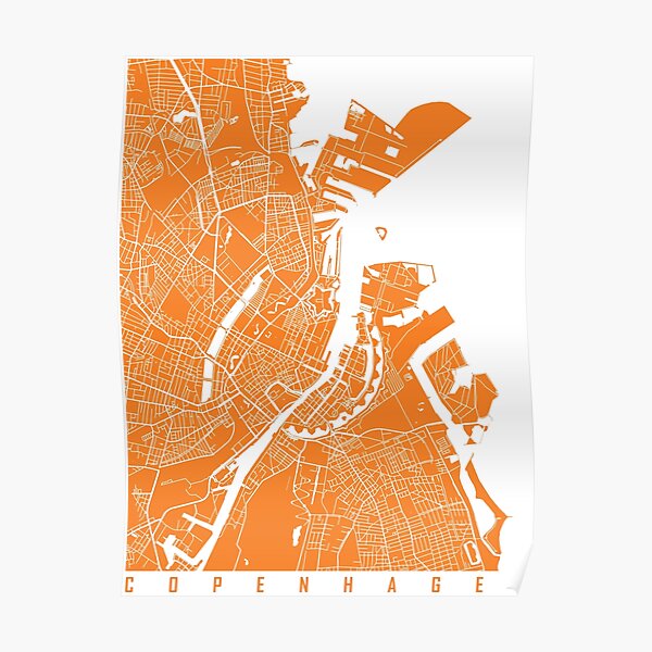 Copenhagen map orange Poster