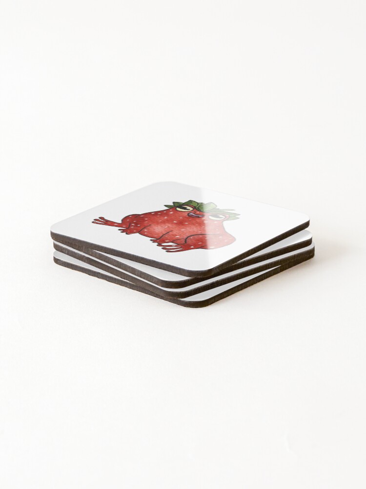Thumbnail 4 of 5, Coasters (Set of 4), strawberry frog cottagecore designed and sold by RuthAzul.