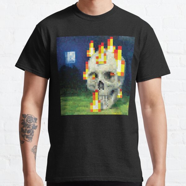 Crâne de peinture Minecraft en feu T-shirt classique