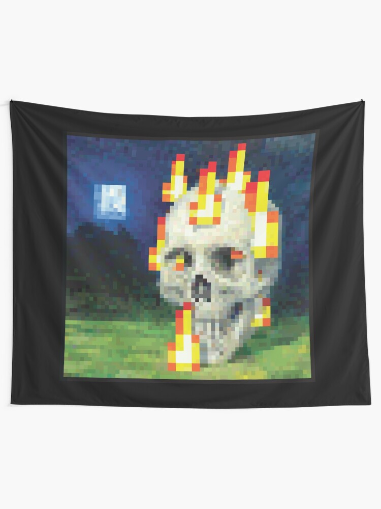 "Minecraft Painting Skull on Fire" Tapestry by Redbubble