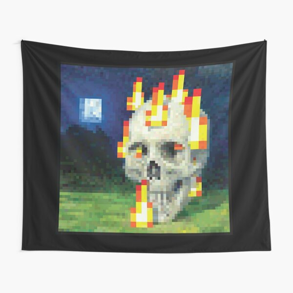 Minecraft Painting Skull on Fire Tapestry