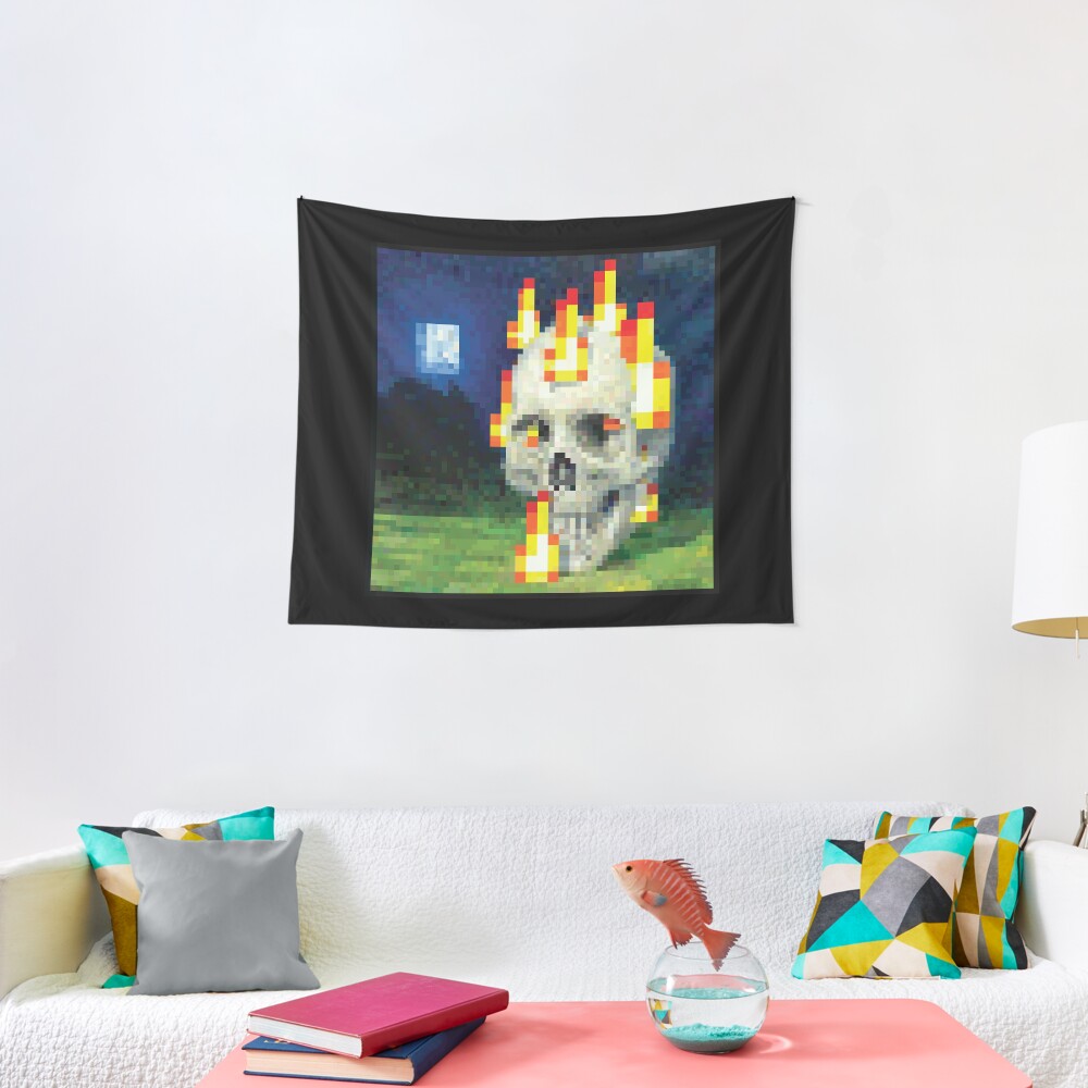 "Minecraft Painting Skull on Fire" Tapestry by Redbubble
