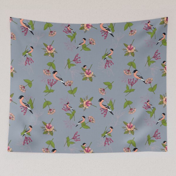 Item preview, Bullfinch honey, a pretty layered pattern featuring the Bullfinch and honeysuckle designed and sold by Naty Design Prague.