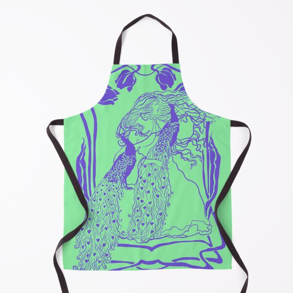 Item preview, Duo tone art nouveau girl with two peacocks and tulips designed and sold by orangerinka.