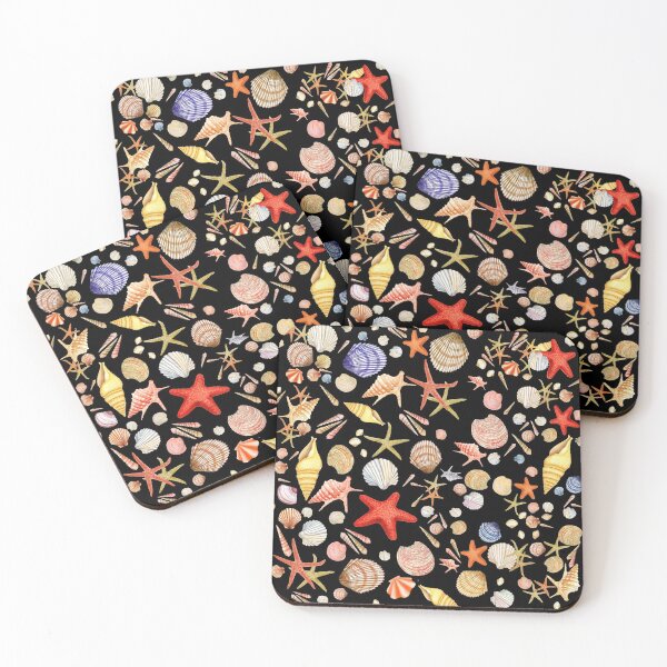 Item preview, Coastal Seashells Pattern , on black designed and sold by NPrintsDesign.