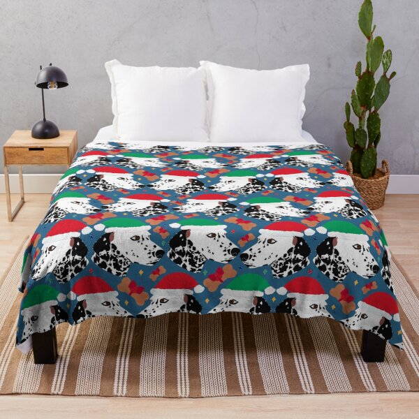 Dalmatian Spot Dog Christmas Hat Bone Treat Throw Blanket