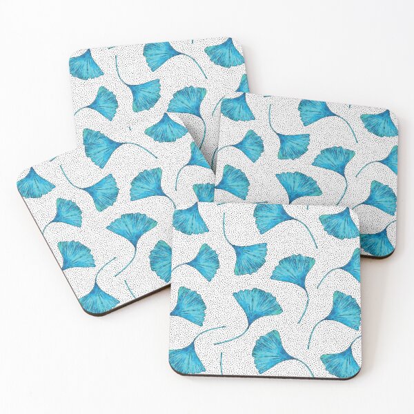 Item preview, Watercolor Ginkgo Biloba Leaves Teal Blue; Black Hand Drawn Polka Dots designed and sold by KearonAlexandra.
