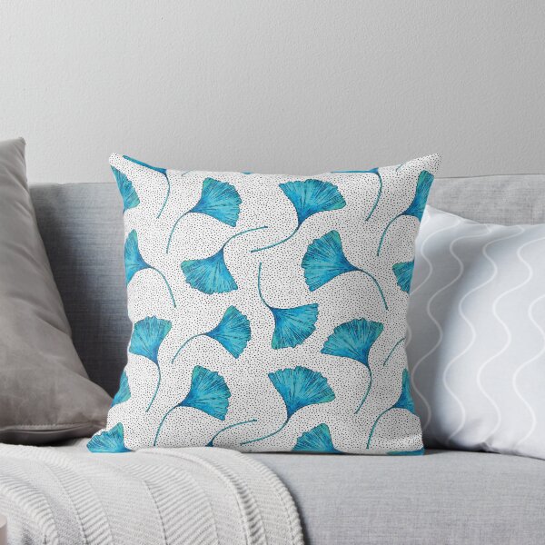 Item preview, Watercolor Ginkgo Biloba Leaves Teal Blue; Black Hand Drawn Polka Dots designed and sold by KearonAlexandra.
