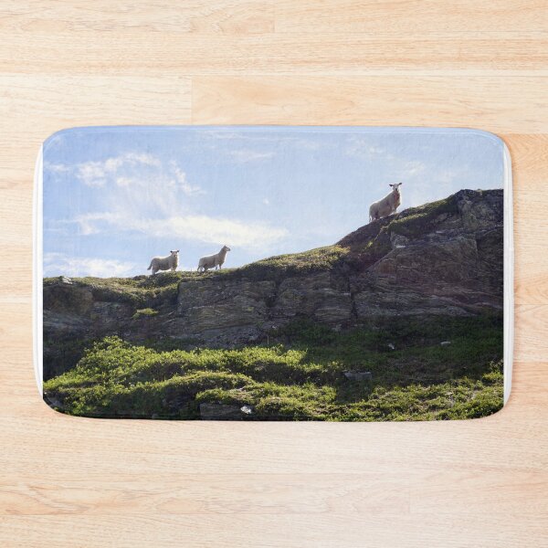 Item preview, Silhouettes of Three Sheep on a Rocky Edge in the Norwegian Mountains designed and sold by AWomanAfoot.