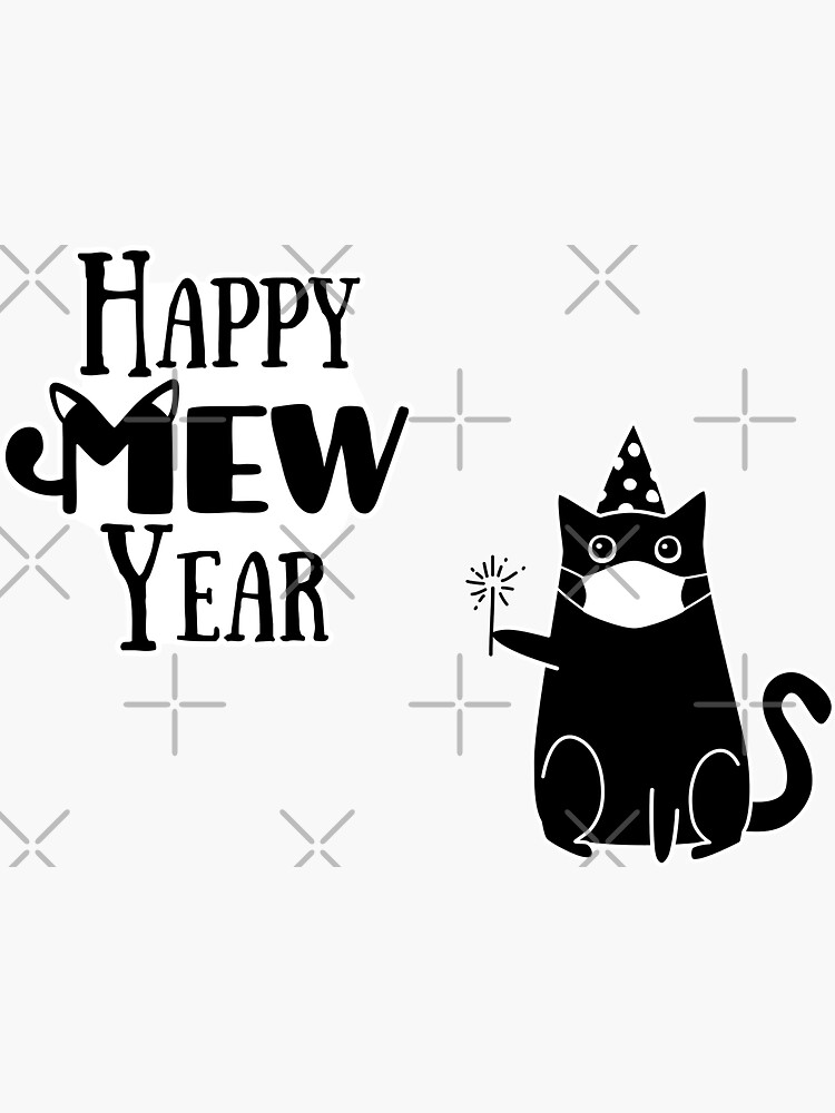 Thumbnail 3 of 3, Sticker, Happy Mew Year (black) designed and sold by ElectricFangs.