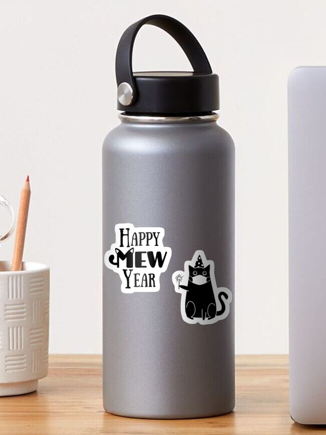 Thumbnail 1 of 3, Sticker, Happy Mew Year (black) designed and sold by ElectricFangs.