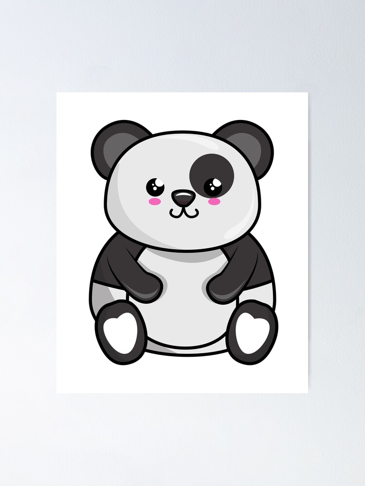 Ours panda kawaii noir et blanc mignon Poster