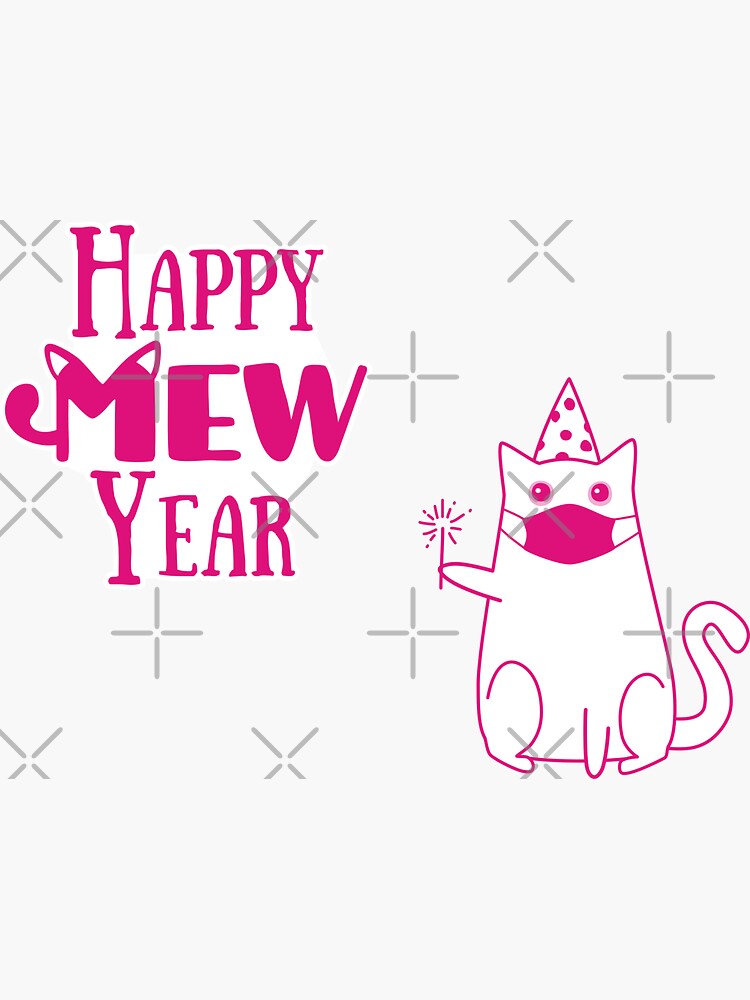 Thumbnail 3 of 3, Sticker, Happy Mew Year (pink) designed and sold by ElectricFangs.