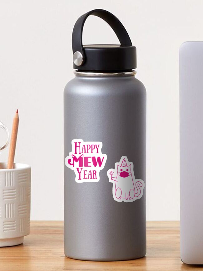 Thumbnail 1 of 3, Sticker, Happy Mew Year (pink) designed and sold by ElectricFangs.