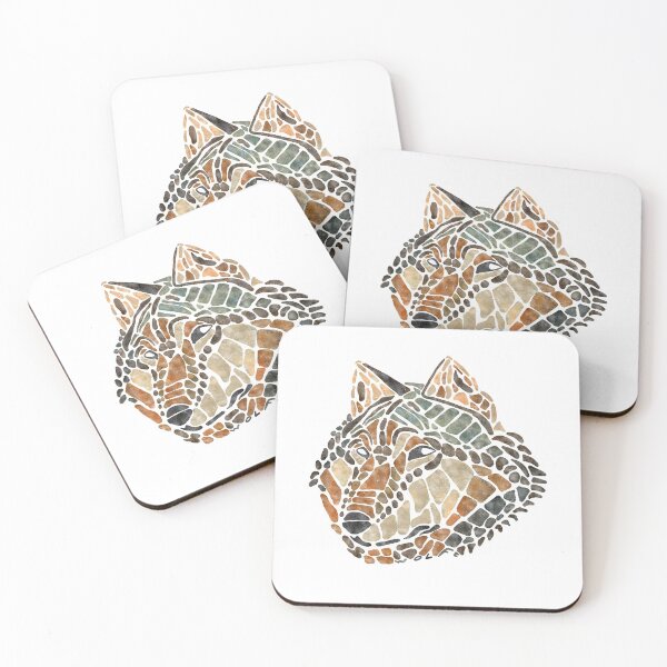 Brown Wolf Painted Mosaic Illustration Coasters (Set of 4)