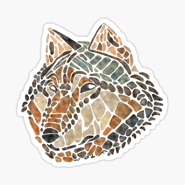 Brown Wolf Painted Mosaic Illustration Sticker