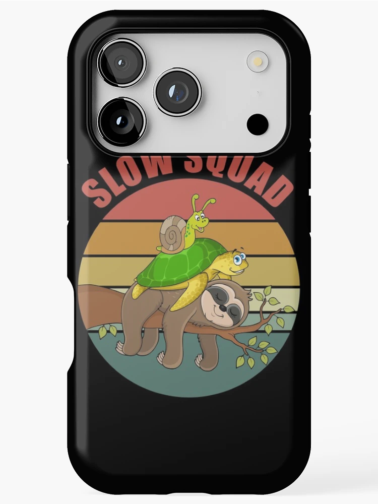 Thumbnail 1 of 4, iPhone Case, Slow Squad - Slug Riding Turtle Riding Sloth designed and sold by Giacob.