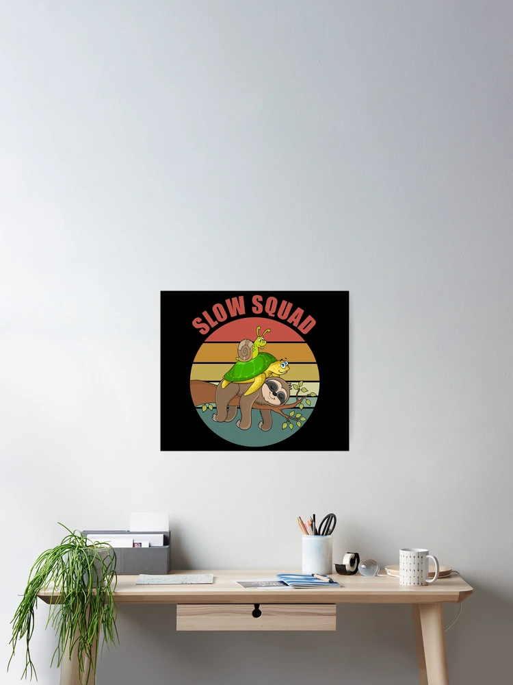Thumbnail 2 of 3, Poster, Slow Squad - Slug Riding Turtle Riding Sloth designed and sold by Giacob.