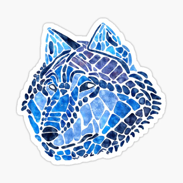 Blue Wolf Painted Mosaic Illustration Sticker
