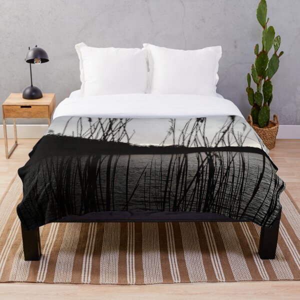 Lake view with grasses Throw Blanket