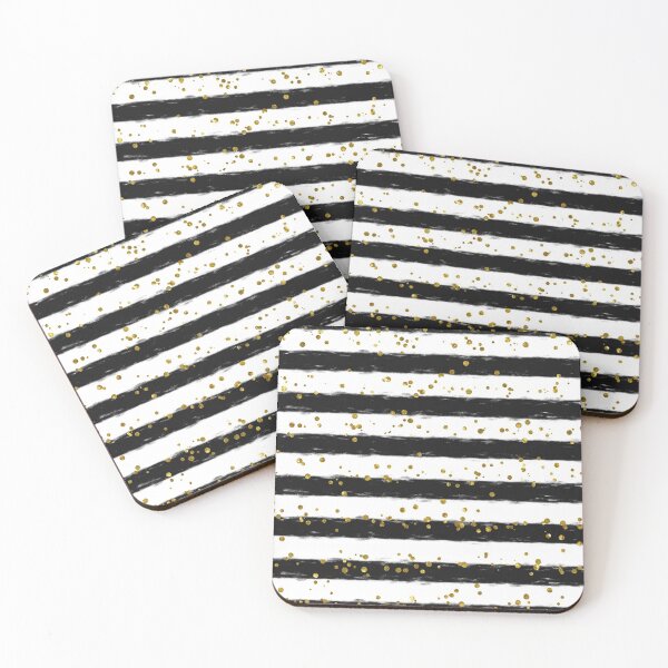 Item preview, Aesthetic Black & White Stripes With Gold Glitter Polka Dots designed and sold by LiveAesthetic.