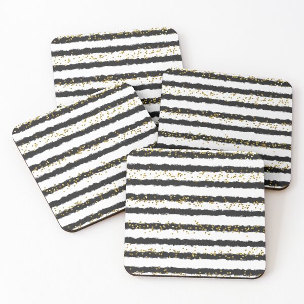 Item preview, Black & White Aesthetic Stripes With Gold Glitter Polka Dots designed and sold by LiveAesthetic.