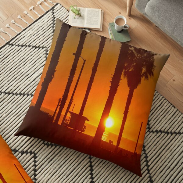 Sunset Santa Monica California Ocean Reflecting Floor Pillow