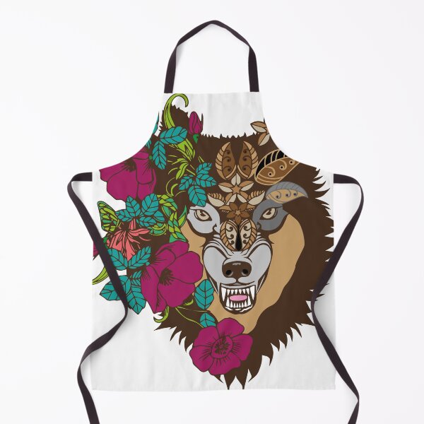 Item preview, Ferocious and floral wolf illustration designed and sold by SkyzCreative.