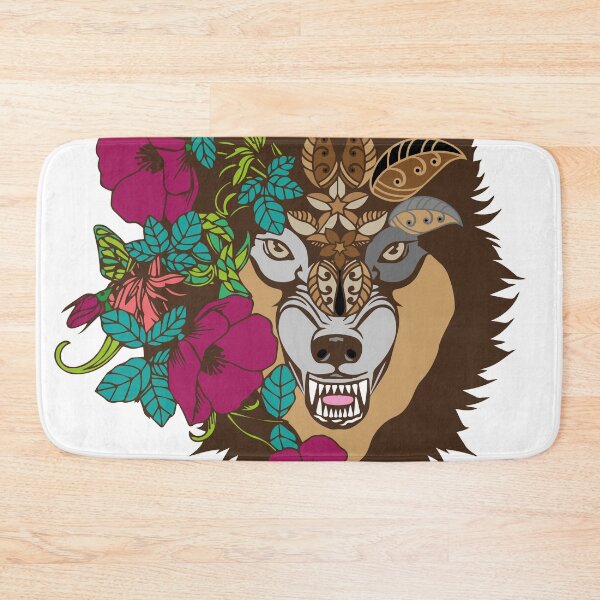 Item preview, Ferocious and floral wolf illustration designed and sold by SkyzCreative.