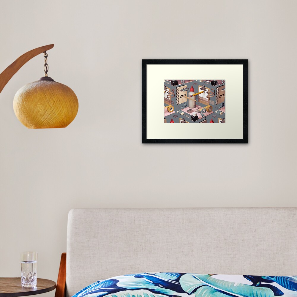 'Infinity', a 3D composition of stationary items. Framed Art Print