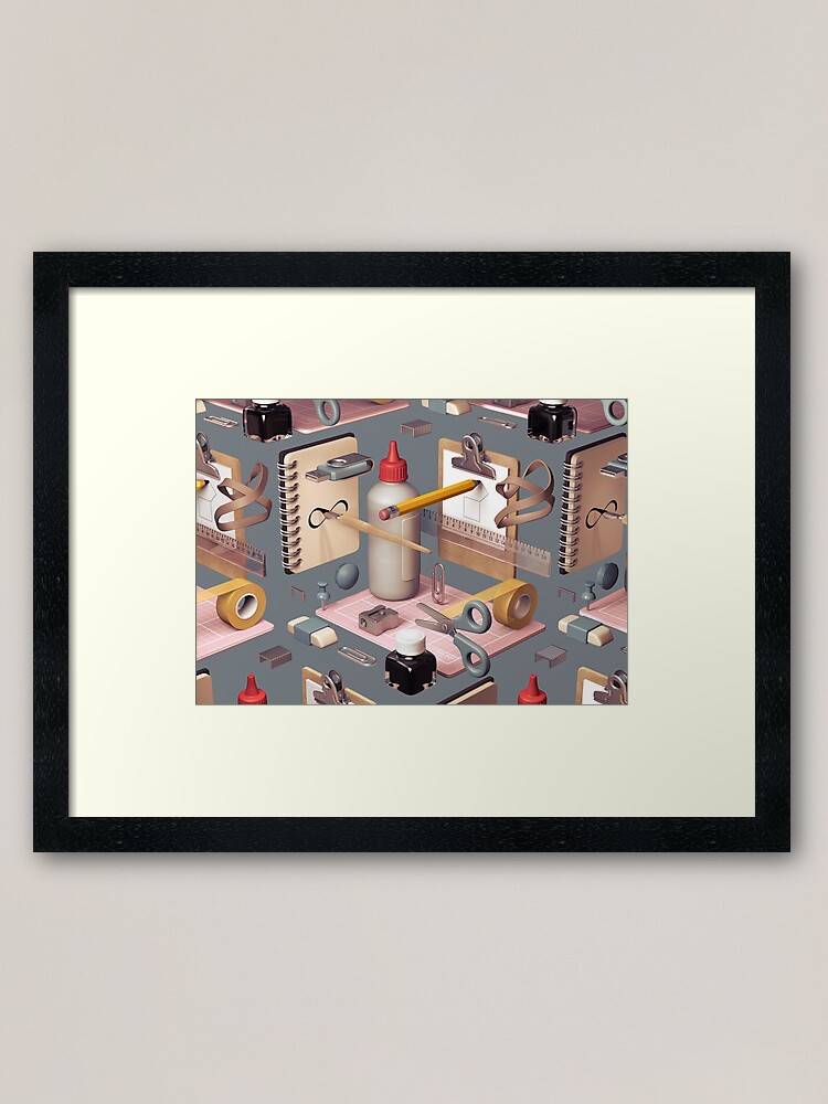 Alternate view of 'Infinity', a 3D composition of stationary items. Framed Art Print