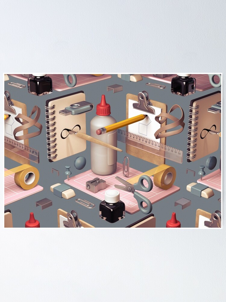 Alternate view of 'Infinity', a 3D composition of stationary items. Poster