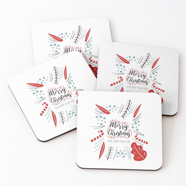 Item preview, Merry Christmas, happy New Year with cute plants, berries, fur tree branches, leaves, text designed and sold by MangoFun.
