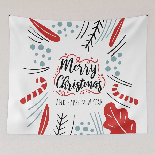 Item preview, Merry Christmas, happy New Year with cute plants, berries, fur tree branches, leaves, text designed and sold by MangoFun.