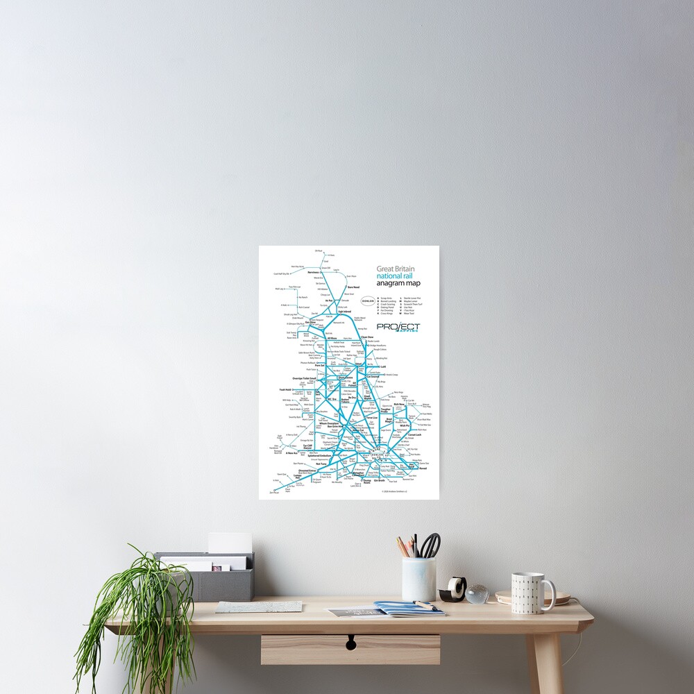 Great Britain national rail anagram train map Poster